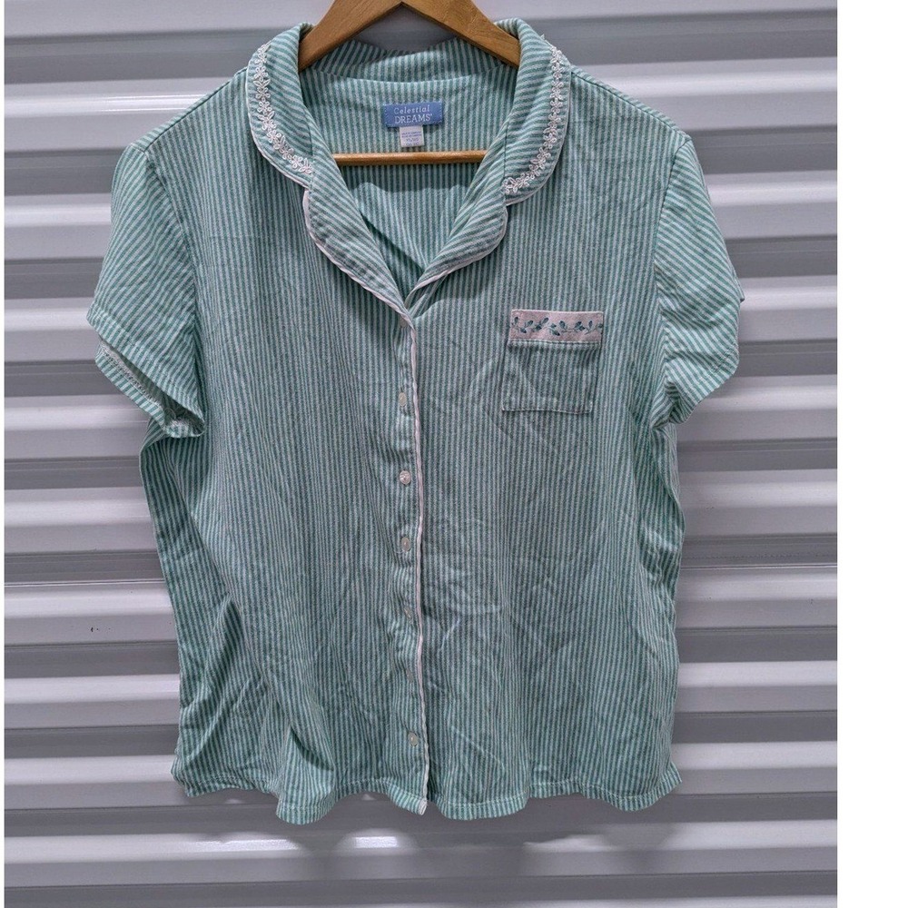 Cottagecore Vintage Mint Green & White Pajama Set XL Celestial Dreams Cropped